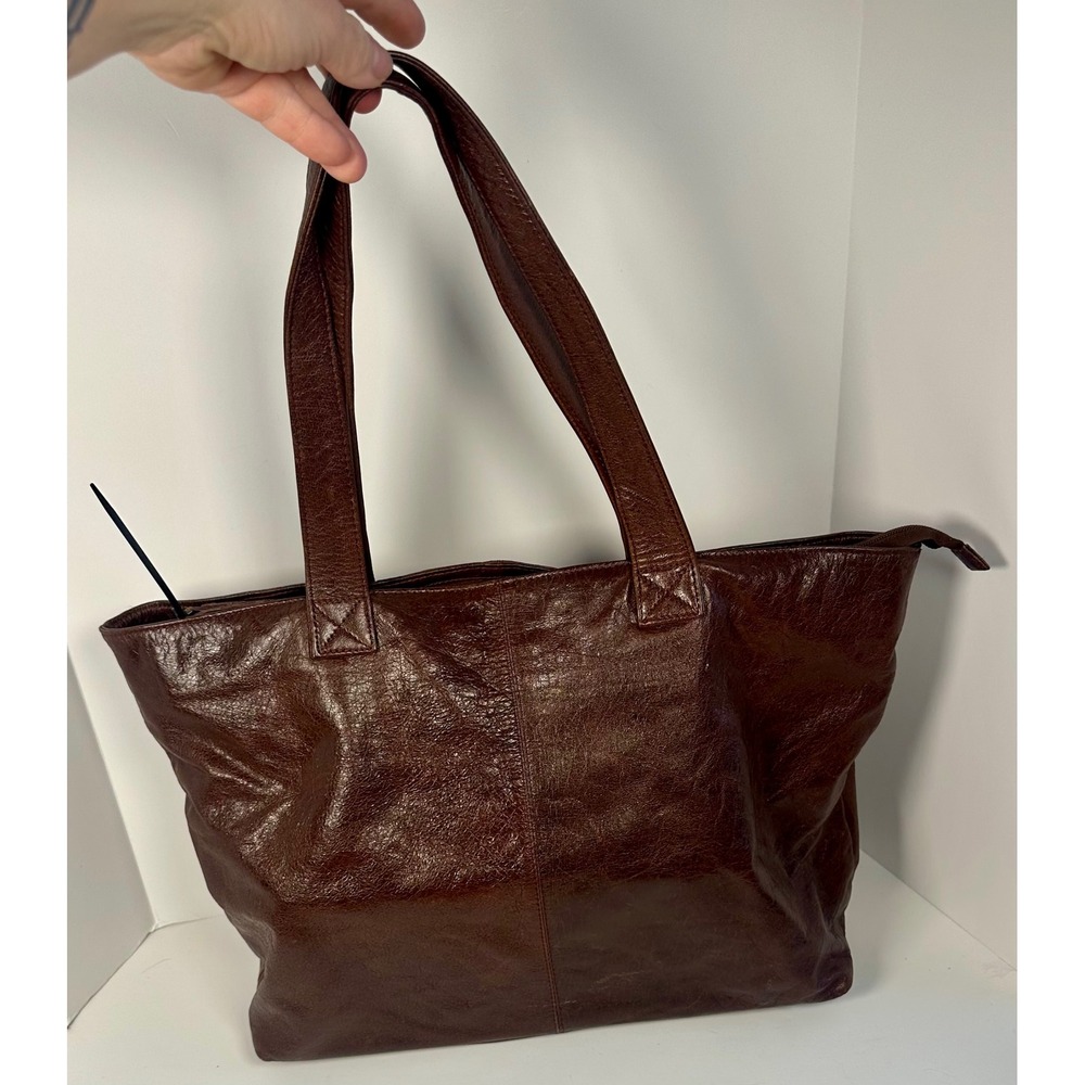Latico NJ Brown Distressed Leather Tote Bag Floral Lining Zip Top Boho Purse